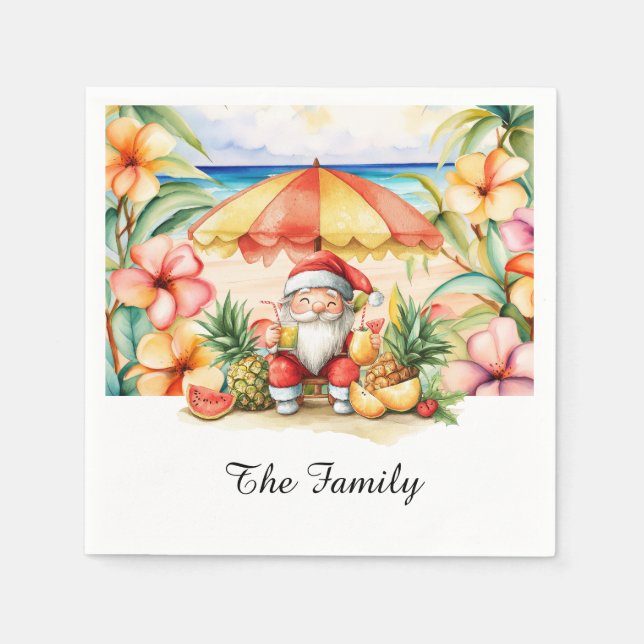 JULTOMTEN vid Hawaii Beach till jul Pappersservett (Framsidan)