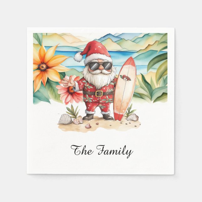 JULTOMTEN vid Hawaii Beach till jul Pappersservett (Framsidan)