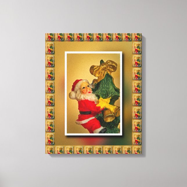 Jultomten vid Julgran-Vintagen Canvastryck (Framsida)