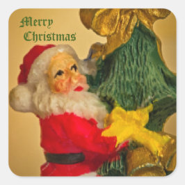 Jultomten vid Julgran-Vintagen Fyrkantigt Klistermärke