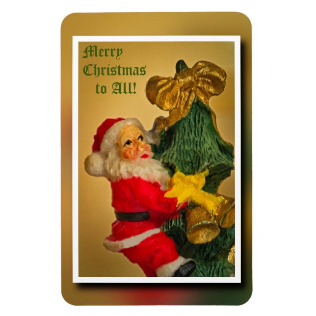 Jultomten vid Julgran-Vintagen Magnet (Vertikal)