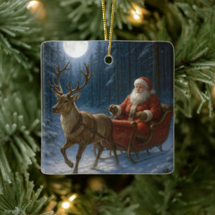 Jultomten vid körning av tunga i måndagsljus julgransprydnad keramik