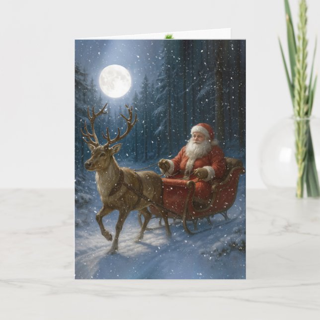 Jultomten vid körning av tunga i måndagsljus kort (Framsida)