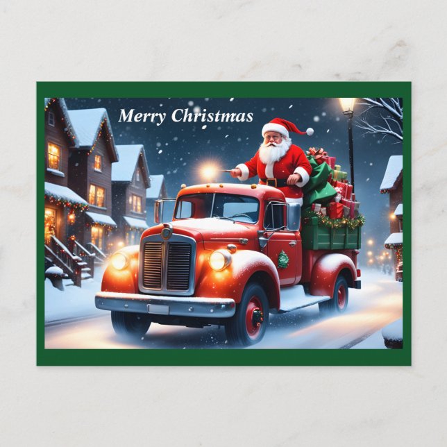 Jultomten vid lastbil helg vykort (Framsida)