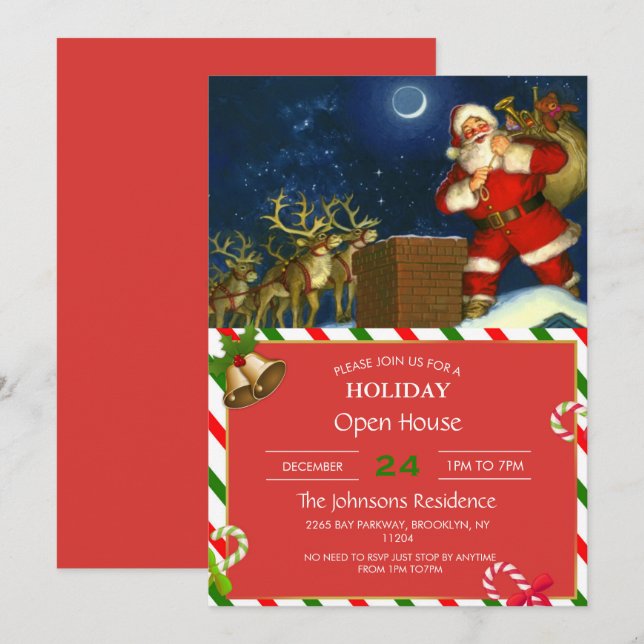 Jultomten vid tak inbjudningar (Fram/baksida)