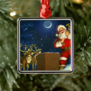 Jultomten vid tak julgransprydnad metall