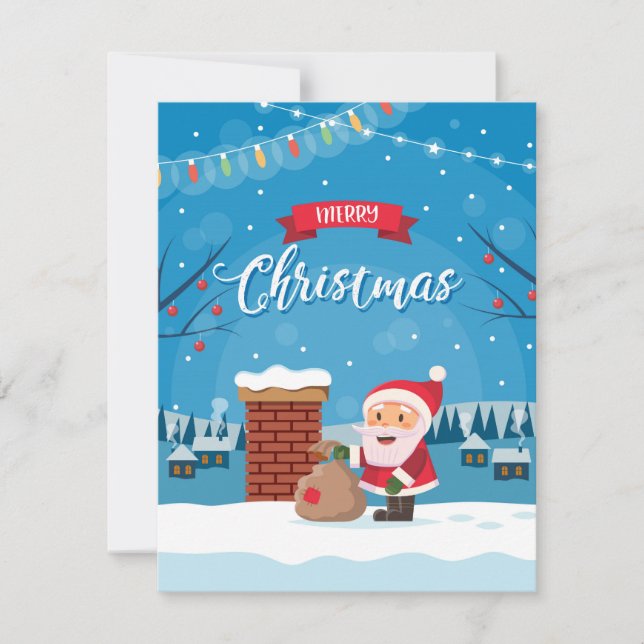 jultomten vid tak julkort (Framsida)