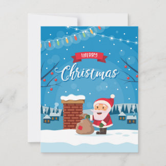 jultomten vid tak julkort