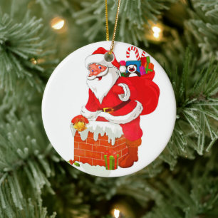 Jultomten vid tecknaden tak julgransprydnad keramik