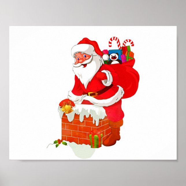 Jultomten vid tecknaden tak poster (Framsidan)