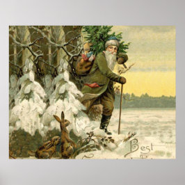 Jultomten Vintage Antique Julgran Poster