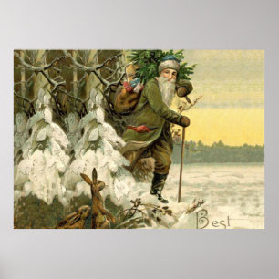 Jultomten Vintage Antique Julgran Poster
