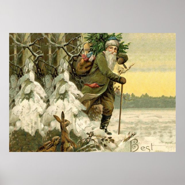 Jultomten Vintage Antique Julgran Poster (Framsidan)