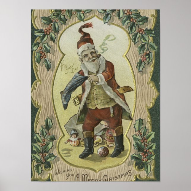 Jultomten Vintage Illustration Poster (Framsidan)