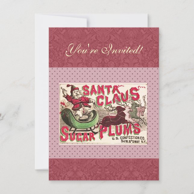 Jultomten Vintage Illustration Sleigh Inbjudningar (Framsida)