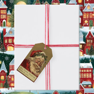 Jultomten Vintage jul Holly Pipe-uppsättning Presentetikett