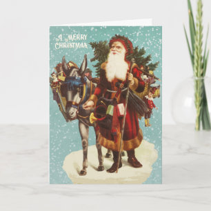Jultomten Vintage med Donkey Träd och Leksak Kort
