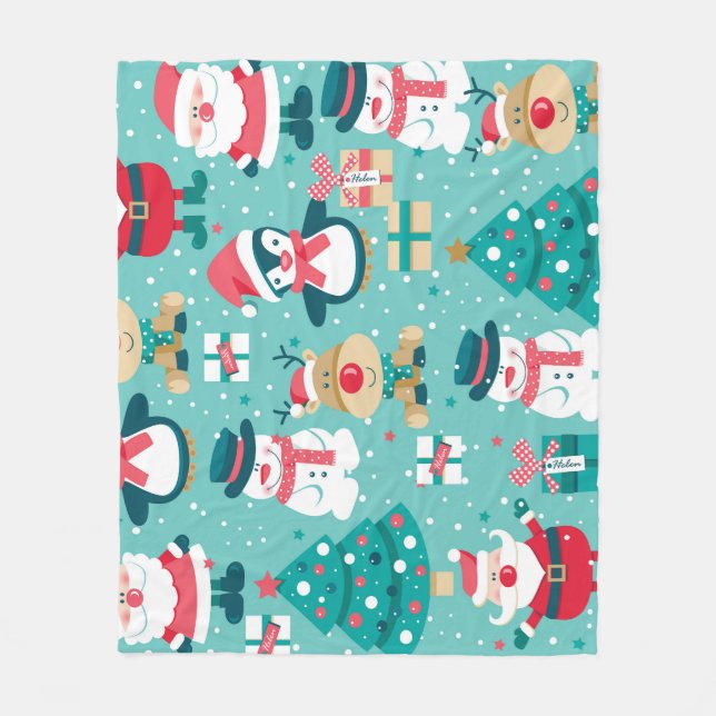Jultomten Vintagen  Mönster Fleecefilt (Framsidan)