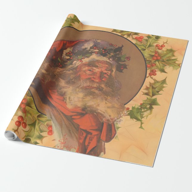 Jultomten Vintagen  Porträtt Presentpapper (Utrullad)
