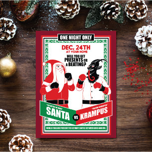 Jultomten vs. Krampus Boxing Match Bra mot Evil Helg Vykort
