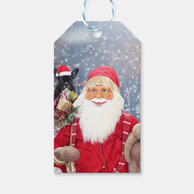 Jultomten w jul Gifts Fransk Bulldog Presentetikett (Framsidan)