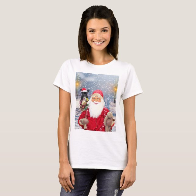 Jultomten w jul Gifts Fransk Bulldog T Shirt (Hel framsida)