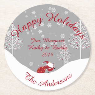 jultomten White Träd Red Ornaments Snö Underläg Underlägg Papper Rund