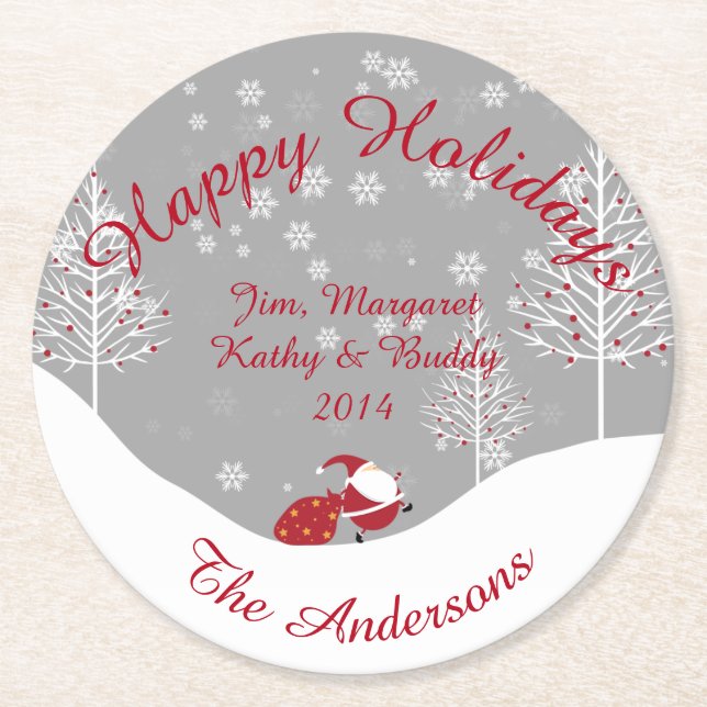 jultomten White Träd Red Ornaments Snö Underlägg (Framsidan)