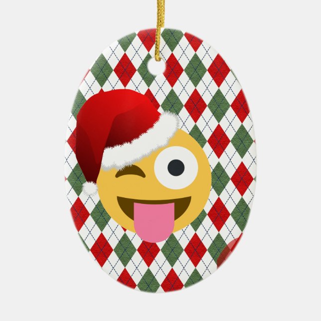 jultomten wink emoji julgransprydnad keramik (Framsidan)