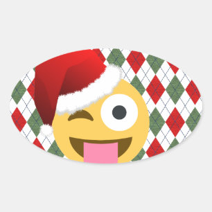 jultomten wink emoji ovalt klistermärke