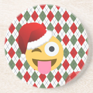 jultomten wink emoji underlägg sandsten