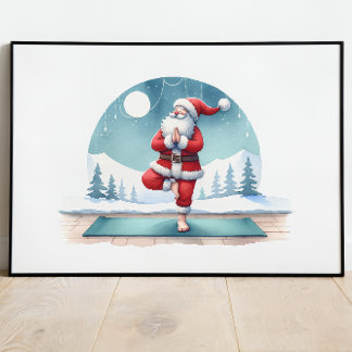 Jultomten Yoga Workout Watercolor Poster