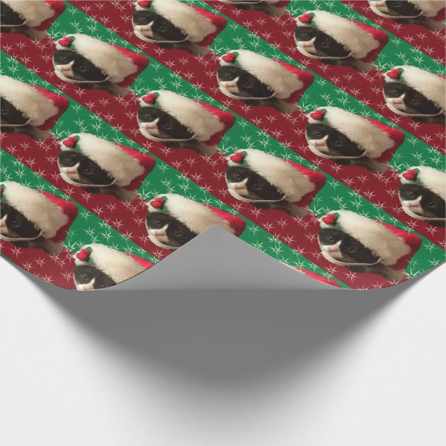 Jultomtenkatt som slår in papper presentpapper (Hörn)