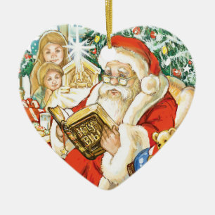 Jultomtenläsning bibeln på julafton julgransprydnad keramik