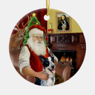 Jultomtens australiensiska boskapshund #1 julgransprydnad keramik