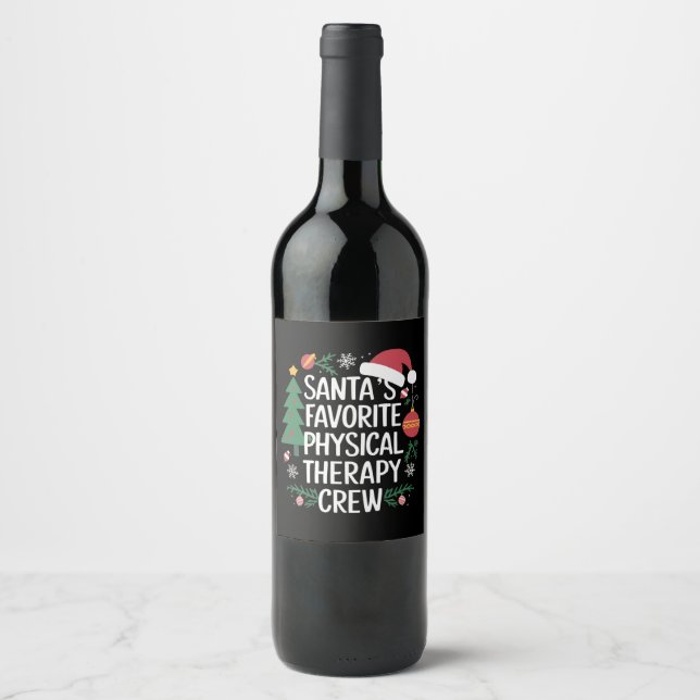 Jultomtens favorit fysiska terapilag jul vinflaska etikett (Framsida)