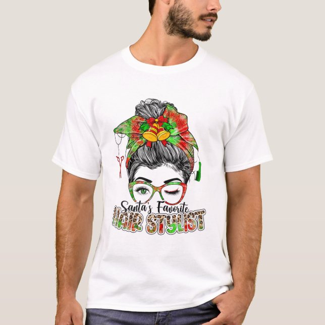 Jultomtens favorithair Stylist Messy Bun T Shirt (Framsida)