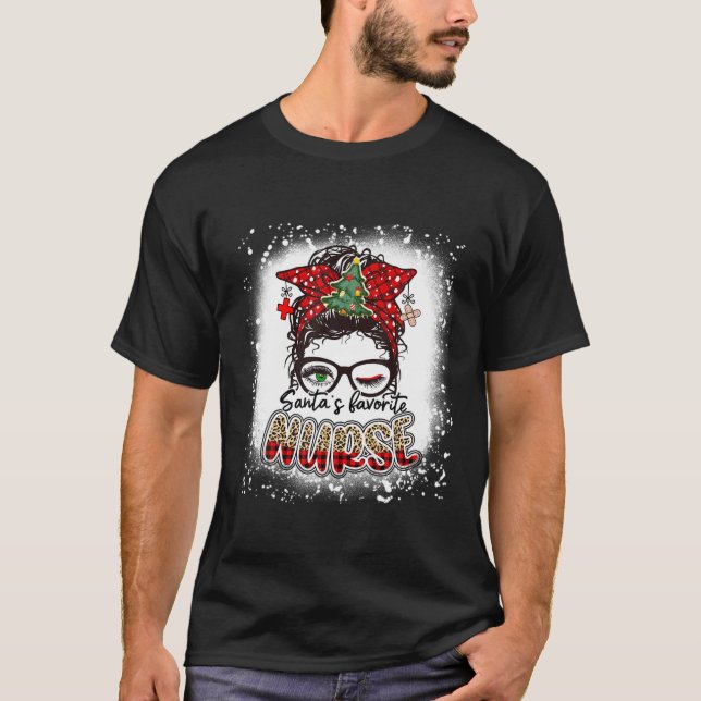 Jultomtens favoritnäsa Messy Bun Mamma julklapp T Shirt (Framsida)