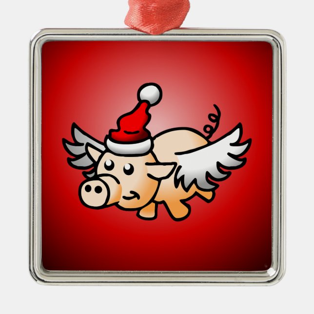 Jultomtens flygande gris julgransprydnad metall (Framsidan)