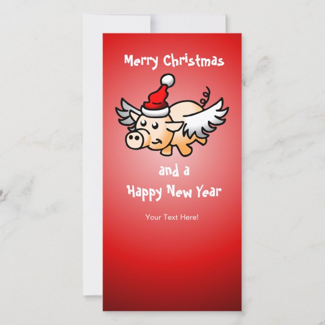 Jultomtens flygande julgris julkort (Framsida)