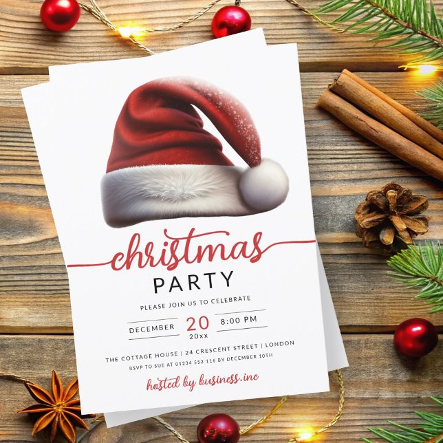 jultomtens Helgdag Hat Company Julafton Inbjudningar (Christmas Holiday Santa's Hat Company Xmas Invitation)
