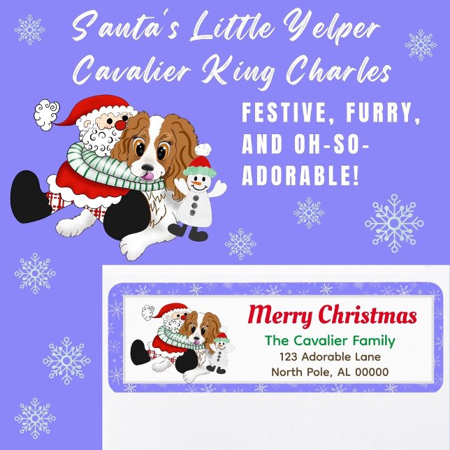 Jultomtens lilla gäspare Cavalier King Charles åte Returadress Etikett (Skapare uppladdad)