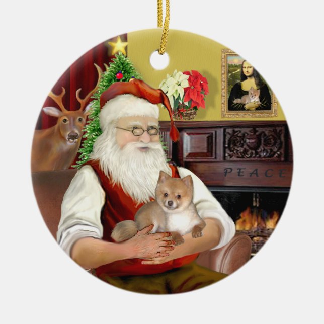 Jultomtens pomeranian (R) Julgransprydnad Keramik (Framsidan)