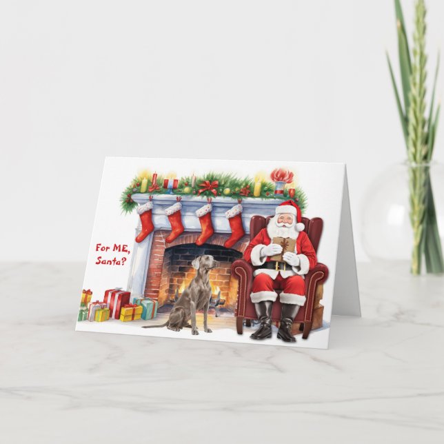 Jultomtens present Weimaraner hund jul Helgkort (Framsida)