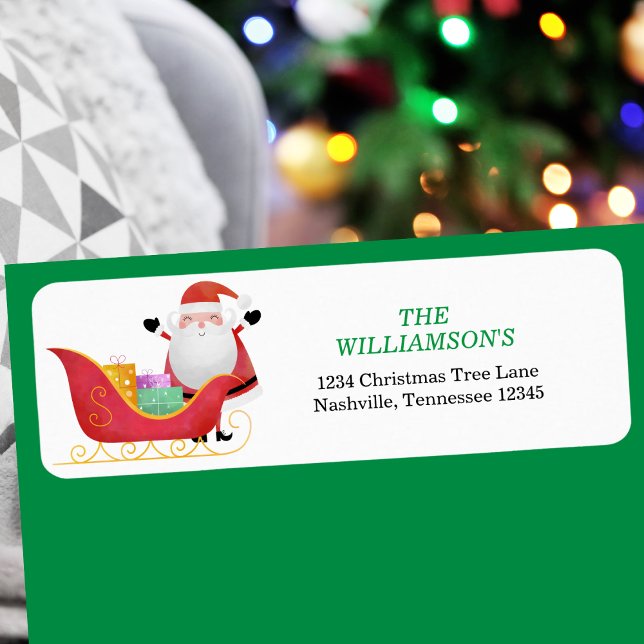 jultomtens Sleigh-adressetikett Returadress Etikett (Santa's Sleigh Christmas Return Address Label)