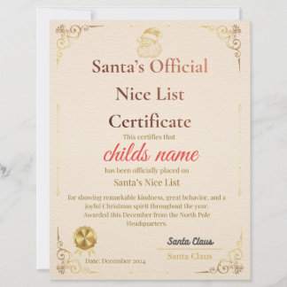 Jultomtens snälla lista-certifikat brevhuvud