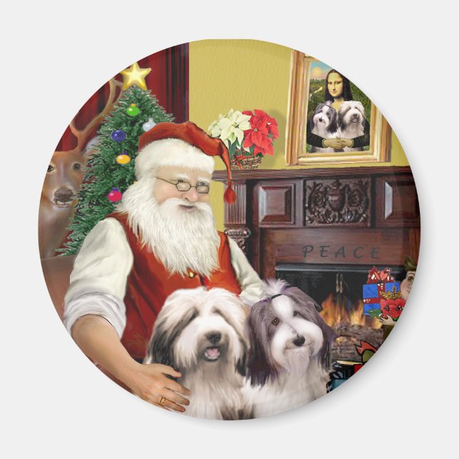 Jultomtens två Bearded Collies Magnet (Framsidan)