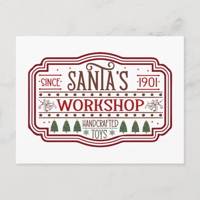 Jultomtens workshop för jultomten helg vykort (Framsida)