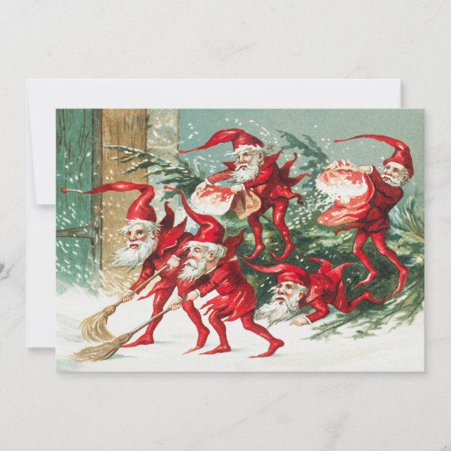 Jultomtenventiler svepte snö Helgdag Julkort (Framsida)