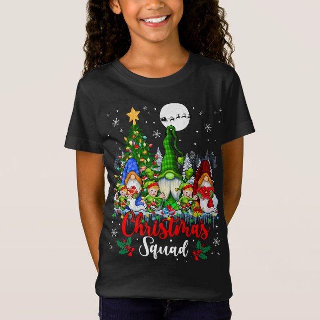 Jultorna Tre Santa Elf Gnomes Julafton Träd L T Shirt (Framsida)